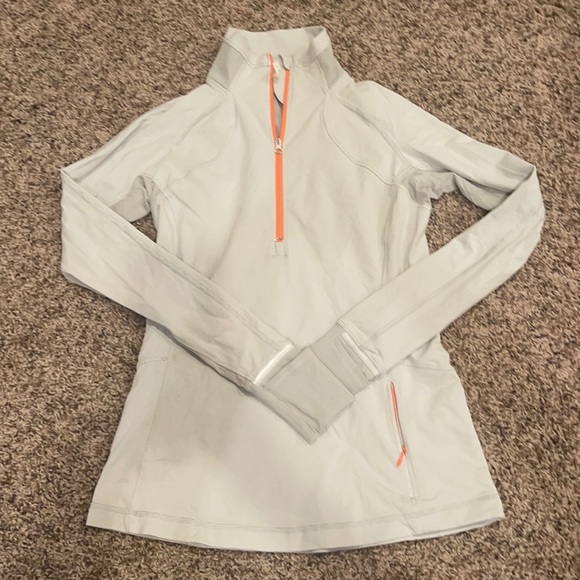 lululemon athletica Sweaters - lululemon athletica Light Gray Half‑Zip Pullover with Coral Trim